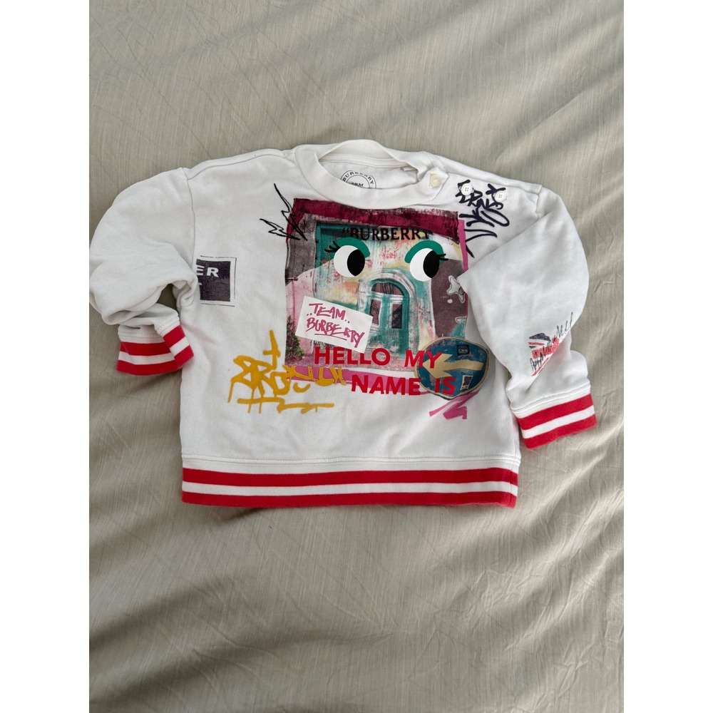 Burberry Childrens White Graphic Print Sweatshirt Crewneck Top‎